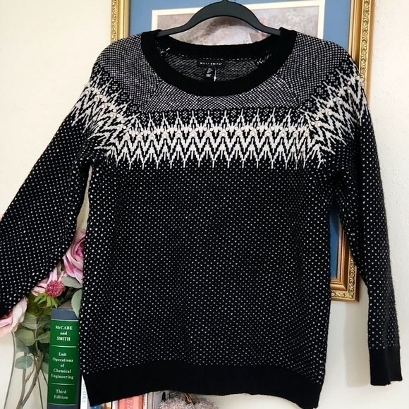 Willi Smith Sweaters - Lambs Wool Blend Heart knit Pearl sweater size large Medium Cozy Winter